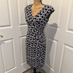 Ralph Lauren Black & White Chain-Print Midi Sheath Dress